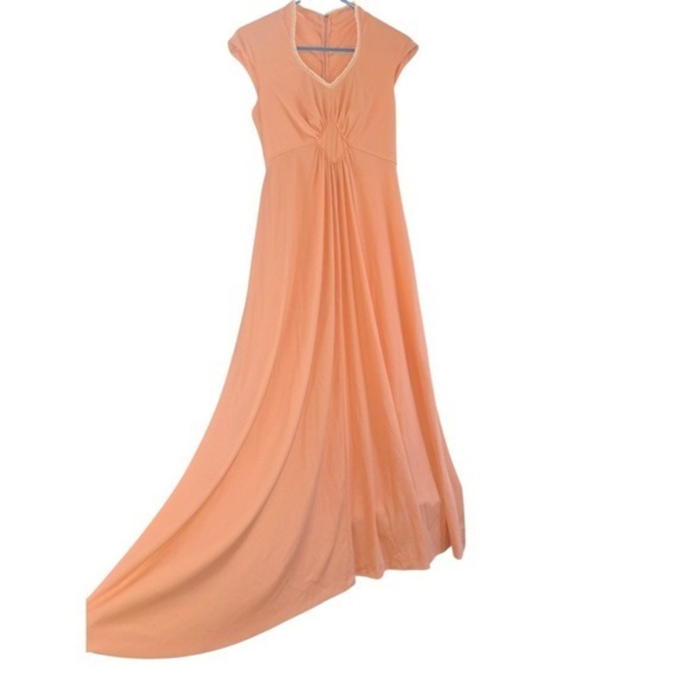 Handmade Vintage Quintessential 70s peach empire maxi dress Size S - Picture 2 of 6
